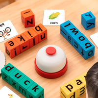 Letter Blocks Large Spelling Game Picture Game Cards Phonics Practice Wooden Spelling Letters Hand-Eye Coordination for Children