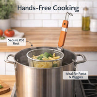 Stainless Steel Frying Basket with Wooden Handle, Round Mesh Strainer for Noodles, Skimmer for Deep Home Cook Kitchen