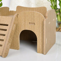Hamster Wooden Villa with Multi-Chamber Layout, Square Syrian Hamster Hideaway Featuring Stairs and Openings
