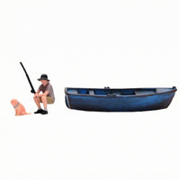 Miniature Fishing Boat Scene Weathered Finish Hand-Painted Boat Model Nautical Charm