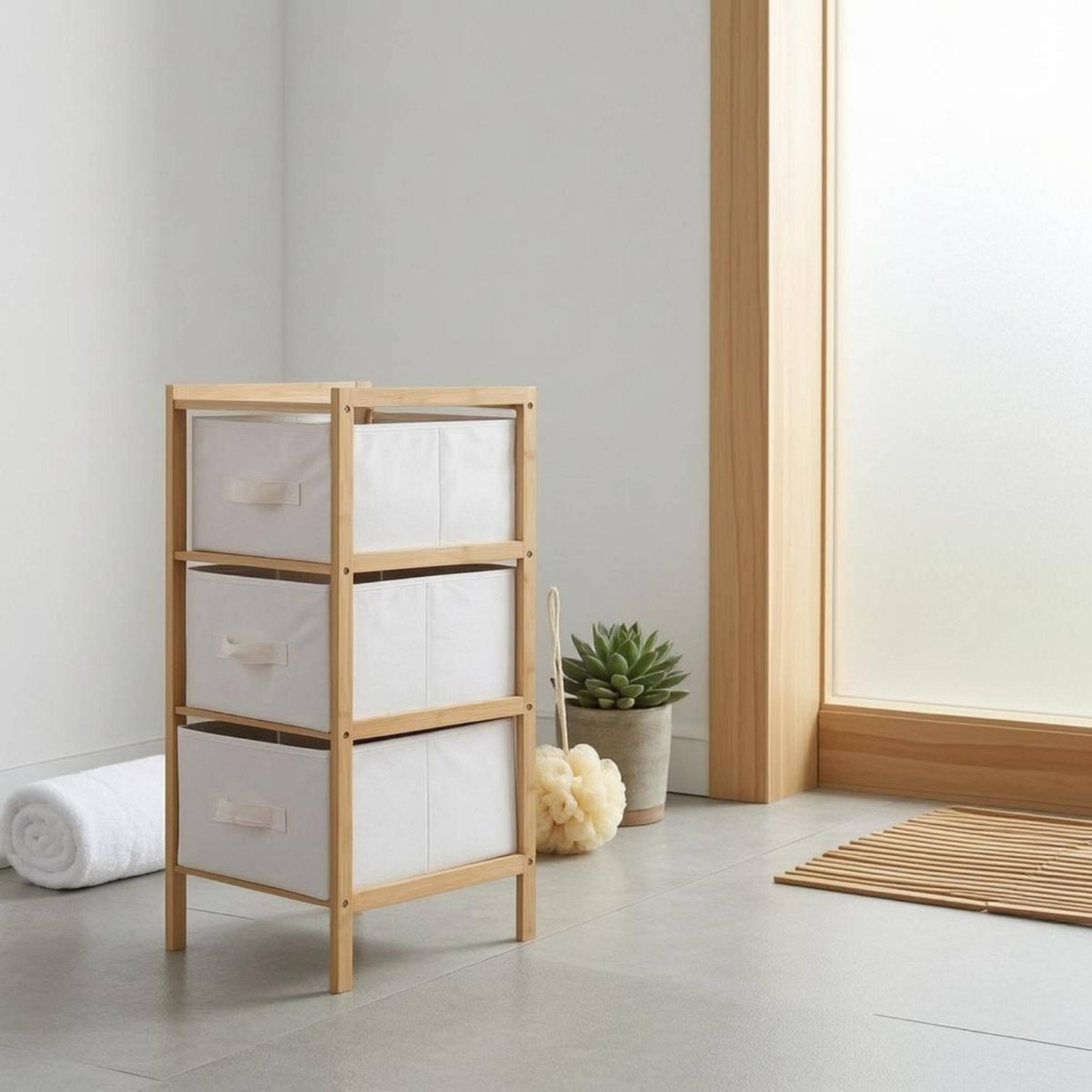 Bamboo Storage Rack Pull Handles Textile Drawer Shelf Wheels