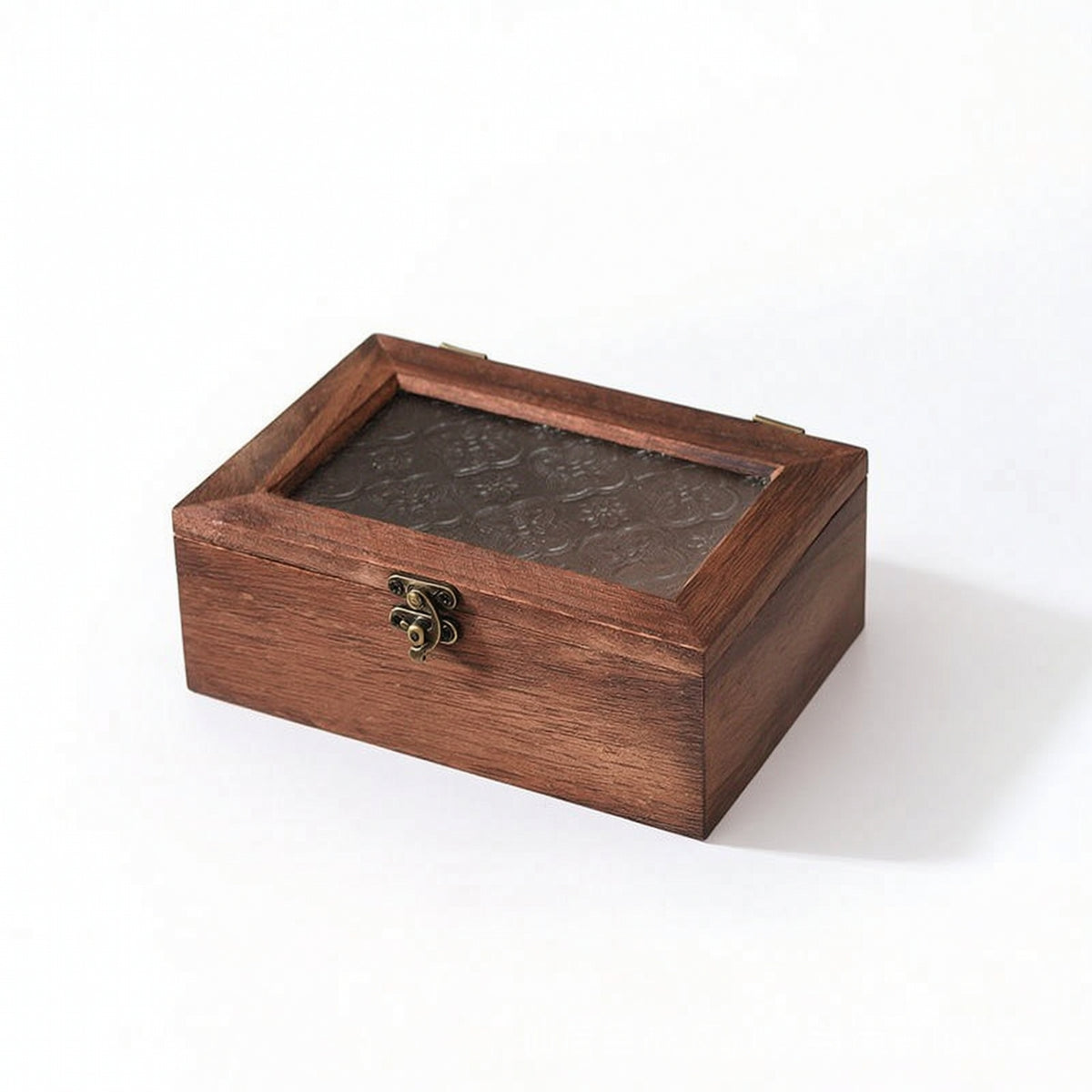 Wooden Box with Glass Lid Rustic for Desk