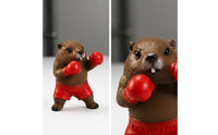 Resin Animal Figurine with Boxing Gloves | Sporty, Boxing Animal Statue, for Desk