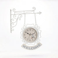 Double-Sided Wall Clock with Bracket Decorative Train Station Clock Analog for Hallway, Living Room