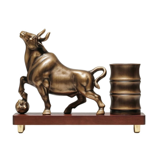 bull Statue with Pen Holder Multifunctional bull Pen Holder Ornament for Students, Study