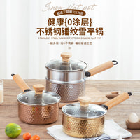 日式雪平锅无涂层三层钢辅食锅蒸煎煮泡面风锤纹不粘奶锅电磁炉