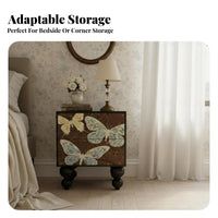 Tall flutterer Print Chest of drawers Distressed Finish Bedside Table for Renters, Adults
