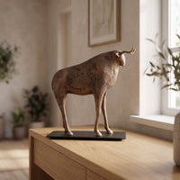 Bull Sculpture Abstract Bull Statue Antique-Evocative Sculpture with Base for Art Collectors, Office, Entryway