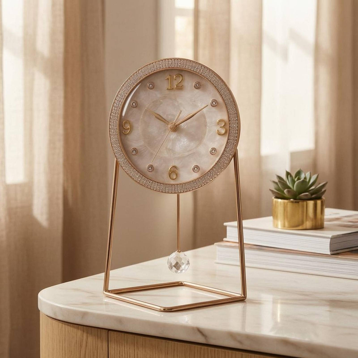 Pendulum Clock Powered Decorative Tabletop Clock Round Dial Home Decor
