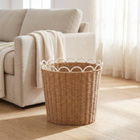 Round Handwoven Basket Rim Paper Rope Basket Decorative