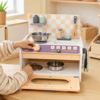 Wooden Toy Kitchen for Girls, Educational Play Kitchen with Accessories, Pretend Play Set for Girls, 33.5x21x32.3cm