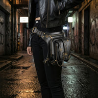 Waist Bag with Pouch Steampunk Waist Bag with Chain Gothic Hip Pouch for Concertgoers, Bikers, Festivals, Streetwear