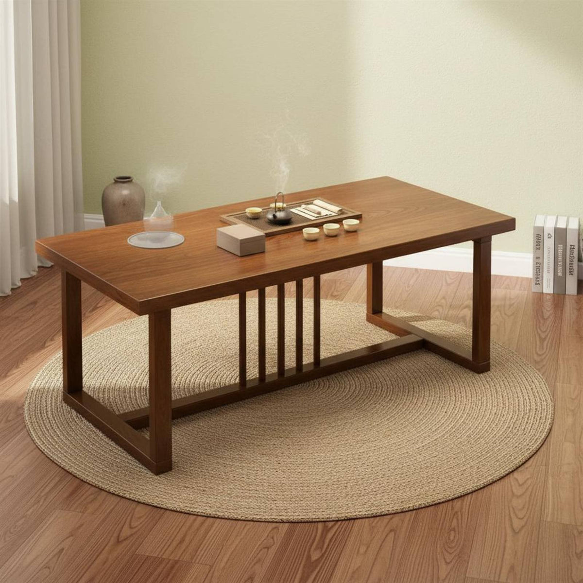 Space Saving Chinese Design Tea Table Set Solid Wood Legs Gongfu Tea Ceremony Table Easy to Clean Home Furniture Long-Lasting for Balcony, Living Room
