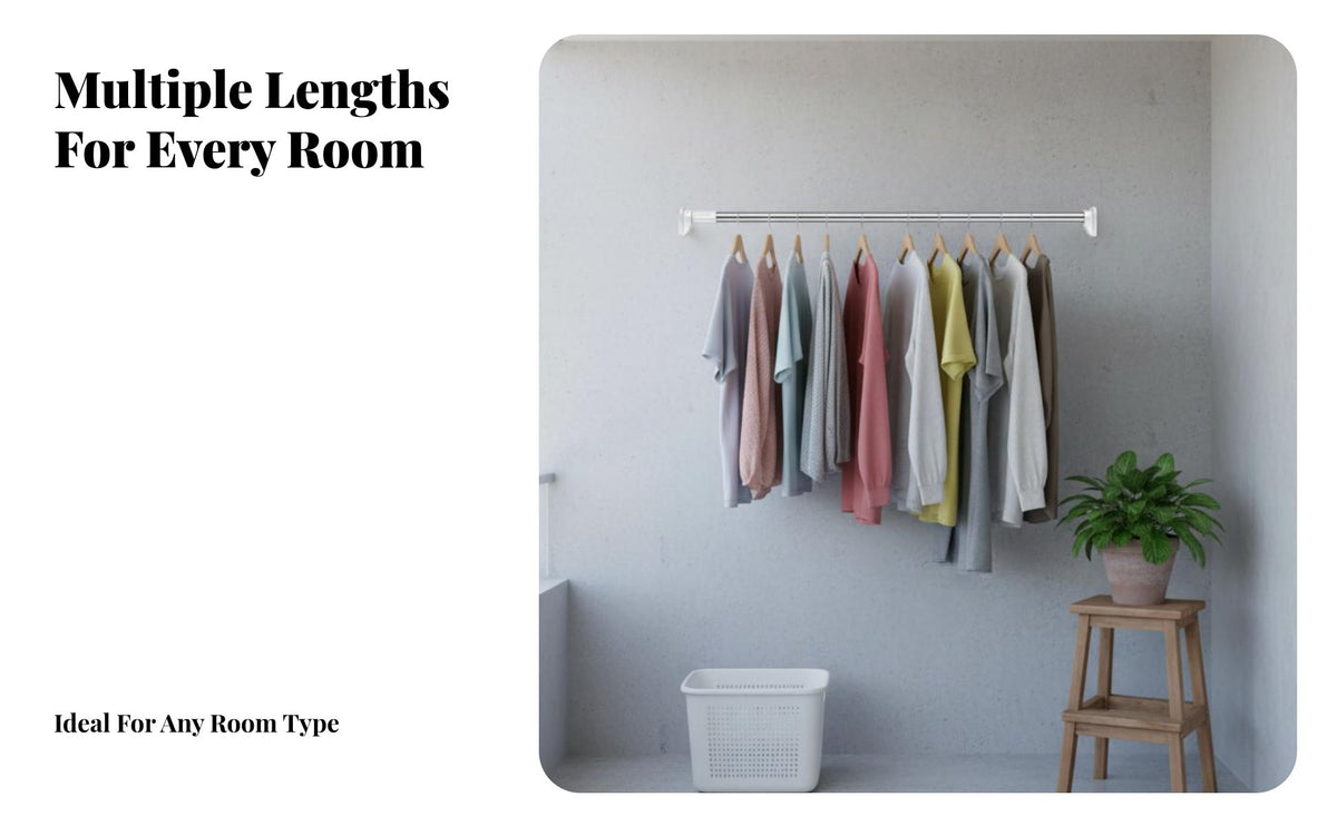 Extendable Tension Rod Easy Installation No Drill Curtain Rod Wall for Renters, Students, Doorway, Washroom, Laundry Room