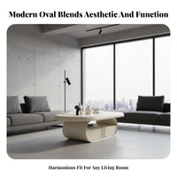 dual-level Oval Table Modern Minimalist design Living Room Furniture High-Gloss Finish Integrated Storage Shelf for Lounge Area