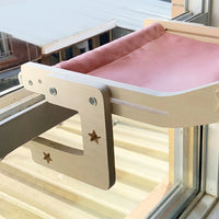 Cat Hammock Hanging Cat Bed with Wood Frame, Under-Bed Hook Window Hammock, Foldable Sunbathing Perch for Balcony Mount Area