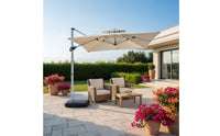 Protection Cantilever Umbrella with Lights Adjustable Tilt Solar Lighted Outdoor Umbrella Waterproof Heavy Duty Garden Sunshade 360° Rotation for Restaurant Owners, Market Stall, Backyard, Poolside, Deck