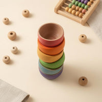 6 Pieces Wooden Rainbow Bowl Set Natural Wood Interior Painted Rainbow Bowls