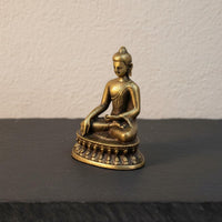 Sitting Buddha Figurine on Lotus Base Antique Finish House Decoration for Desk