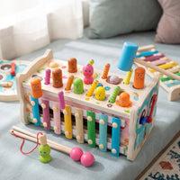 Toddler-Friendly Wooden Pounding Toy with Pegs Developmental Pounding Toy with Mallet Colorful Wooden Activity Box Educational for Toddlers, Playroom, Preschool