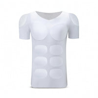 V-Neck Cosplay Shirt with Muscle Chest Short-Sleeve Fake Muscle T-Shirt Fitted Costume Top Seamless-Looking for Men, Cosplayers, Stage Performances