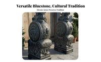 2 Pieces Chinese Drum Stone Sturdy Bluestone Antique Design Gatepost Auspicious Symbol Carved Stone Protector Statue for Garden Enthusiasts