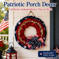 Independence Day Wreath, 40x40cm Fabric Stars Stripes Wreath for 4th of July Door Hanging, Red White Blue Patriotic Home Decor