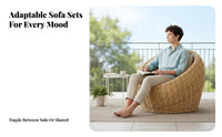 Pad Ed Barrel Armchair Natural Aesthetic Woven Seating Comfortable Pad Breathable Design for Balcony, Bedroom, Bay Window