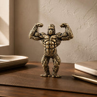 Brass Gorilla Figurine Textured Surface Creature Decor Gold-Toned