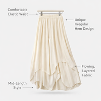 Two Piece Sets for Women Plus Size with Irregular Hem Skirt, Chinese Style Matching with Elastic Waist for Summer Wear, Casual Outfit