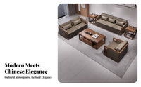 New Chinese design Wooden Frame Couch and Table collection Managerial Design Office Furnishing Reception Lounge Set for Business Managerials, Company Owners, Meeting Room, Hotel Lobby