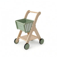 Wooden Push Cart with Basket Imaginative Play Shopping Cart Toy Energetic Infant Push Pusher for Kids, Nursery