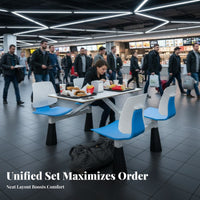 Attached Dining Table and Chair Set Steel Frame Cafeteria Table with Attached Seats Thickened Tabletop 4-Person Cafeteria Unit for Employees