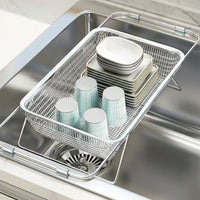 Expandable Dish Rack and Dish Drainer with Sink Strainer, 304 Stainless Steel Draining Board with Handles, Space Saving Kitchen Sink Organizer
