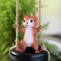Squirrel Tire Swing Ornament Weather-Resistant Hanging Squirrel Statue Cute Design Garden Decor for Gardeners, Patio