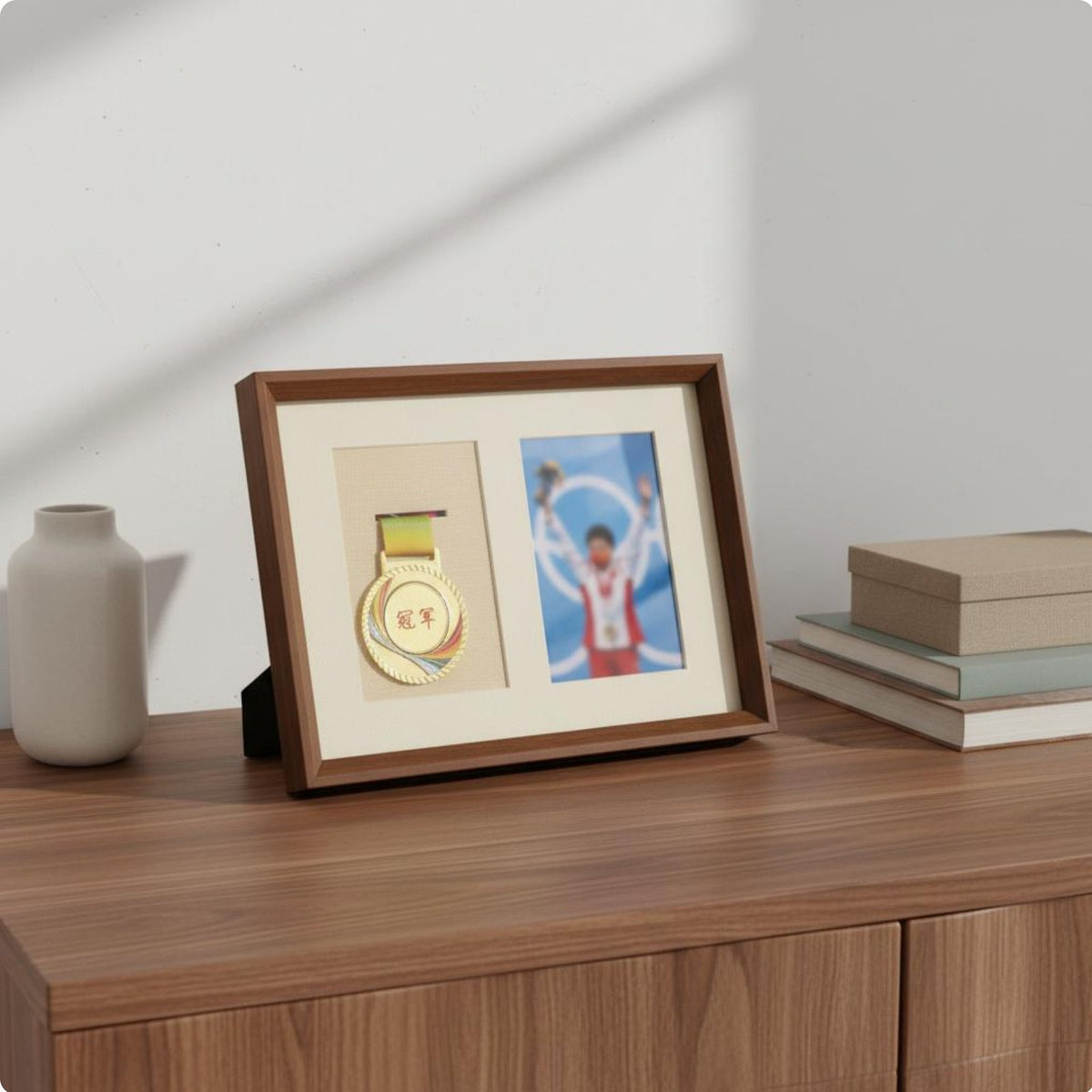 Solid Wood Medal Display Frame Ideal Gift Long-Distance Race Medal Holder Wall Mountable 3D Deep Box Frame for Runners
