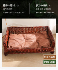 狗窝藤编可拆洗夏季透气不易沾毛宠物床金毛泰迪大中型犬四季通用 方形原色窝【不粘毛科技布垫】 大号:67*52cm【适合30斤内宠物】