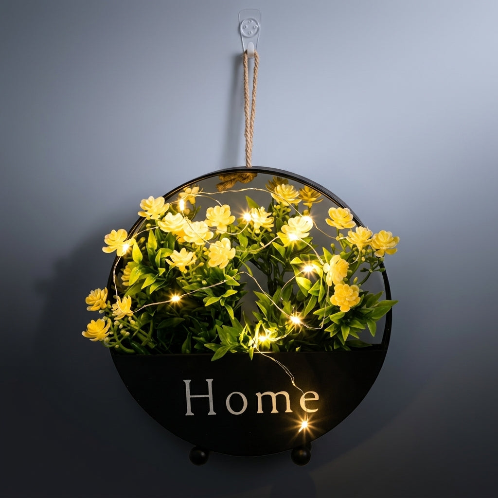 Home Decoration Plant Pots for Indoor Plants, Pack of 4 Round Metal Wall Planters, Hanging Basket with Lights, Nordic Style Hallway Decor