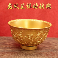 Dragon and Phoenix Bowl Wealth Bowl Decorative Rotating Desktop Office Small Ornament Gold Bowl Craft