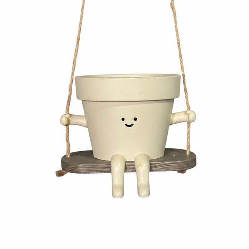 Swing Hanging Planter Short Side Arms Hanging Head Flower Pot Cream Colored