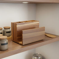 Wooden Utensil and Napkin Holder Space Saving Wood Flatware Organizer for Buffet