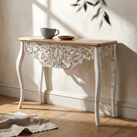 French Vintage Console Table Rectangular Top  Wood Console Table Cabriole Legs Furniture Piece for Entryway