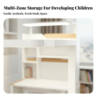 Kids Desk and Chair Set Adjustable Height Children's Study Desk with Hutch Student Table Ergonomic Lamp Storage Suitable for Home Study Room School