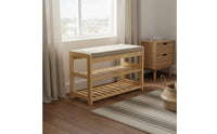 Solid Wood Wooden Hall Tree Bench 3-in-1 Design Entryway Hall Tree with Storage Bench Cushioned Seat Household Furniture Space Saving for Hallway