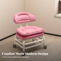 Upholstered Low Chair with Casters Rounded Corners Low Roller Seat for Playroom