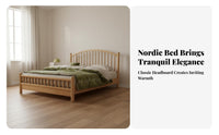 Solid Wood Bed Modern Minimalist Design Traditional Spindle Design Bed Sturdy Construction for Couples, Homeowners, Homestay, Guest Room, Apartment