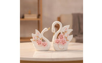 Glossy Ceramic Swan Figurine Gold-Trimmed Swan Ornament Floral Decor Sculpted for Living Room, Bedroom, Reception, Hotel
