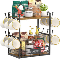 Hongkai 2-Tier Metal Desktop Storage Rack for Kitchen Coffee Bar and Mugs