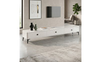 Glossy TV Cabinet with Drawers Low-Silhouette Media Credenza Minimalist Lowboard Modern for Living Room