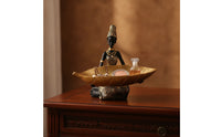 Figurine with Tray Black and Gold Catchall Tray Statue Resin Sculpture Unique for Entryway, Console Table